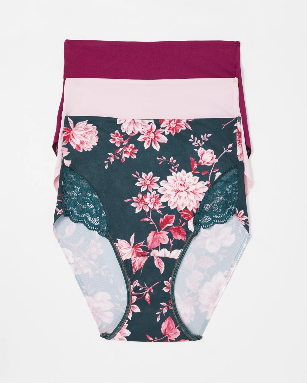 Tummy High-Waist Brief Panty with Lace 3 Pack