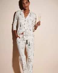 Long-Sleeve Notch Collar Pajama Top