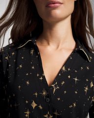 Long-Sleeve Notch Collar Pajama Top