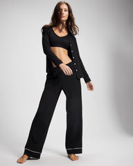Long-Sleeve Notch Collar Pajama Top
