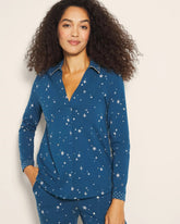 Long-Sleeve Notch Collar Pajama Top