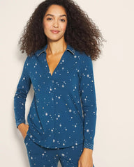 Long-Sleeve Notch Collar Pajama Top