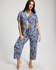 Short Sleeve Notch Collar Pajama Top