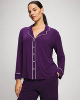 Long Sleeve Notch Collar w/ Piped Placket Pajama Top