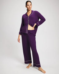 Long Sleeve Notch Collar w/ Piped Placket Pajama Top