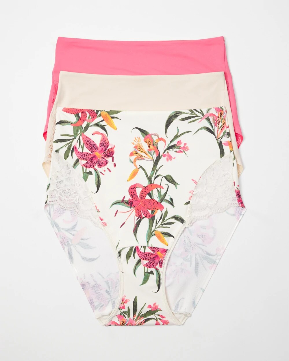 Tummy High-Waist Brief Panty with Lace 3 Pack