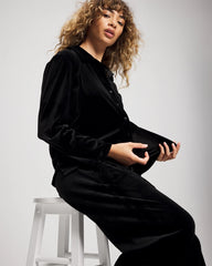 Velvet Long Sleeve Notch Collar Pajama Top