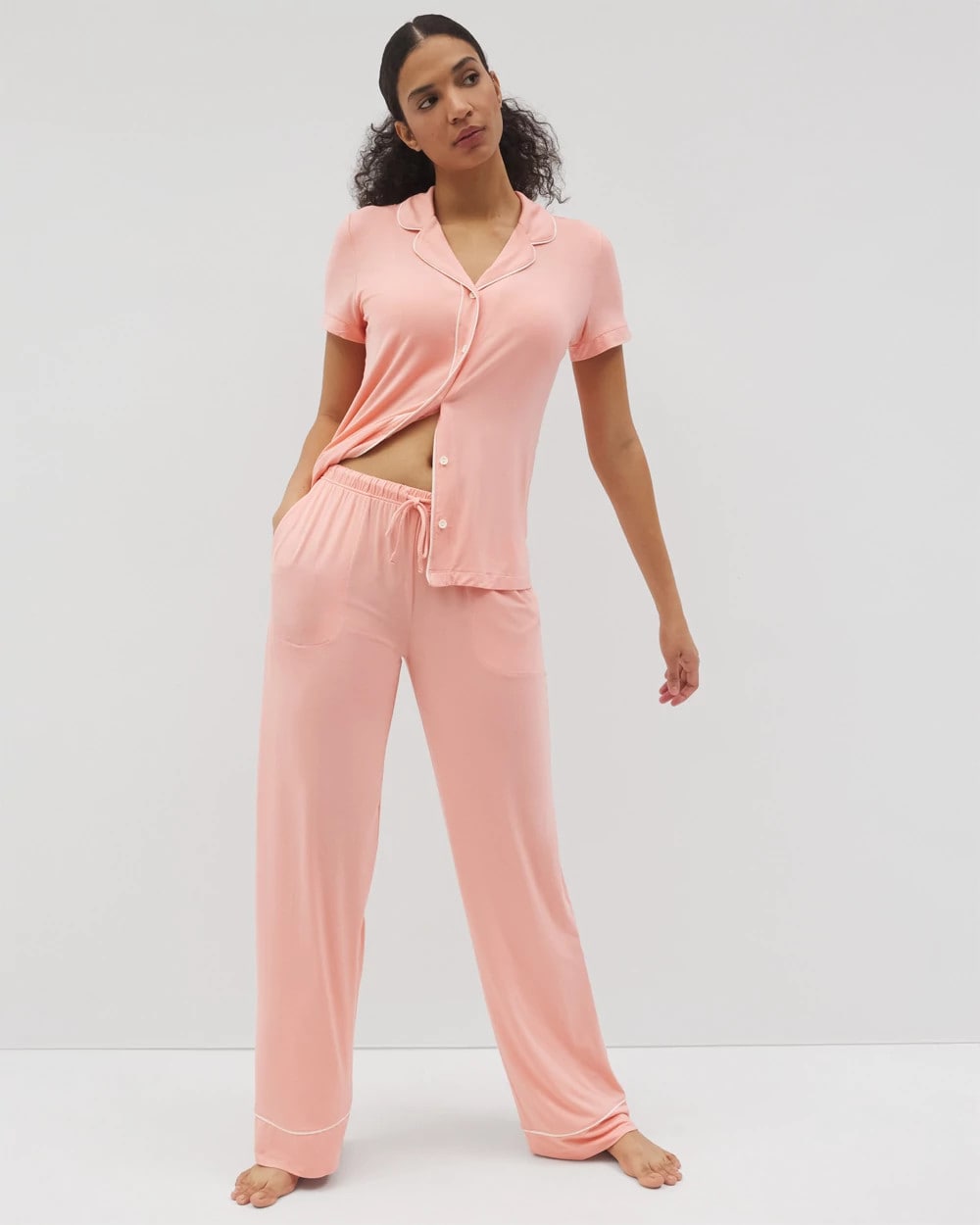 Solid Piped Pajama Pants