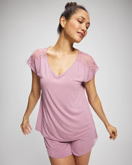 Short Sleeve Lace Pajama Tee