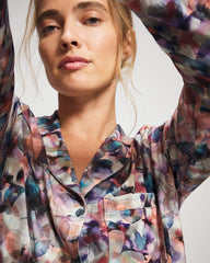 Long-Sleeve Notch Collar Pajama Top