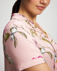 Printed Short Sleeve Notch Collar