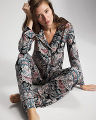 Cool Nights Long Sleeve Notch Collar with Piped Placket Pajama Top