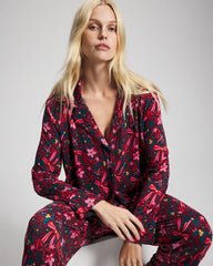 Cool Nights Long Sleeve Notch Collar with Piped Placket Pajama Top