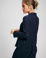 Cool Nights Long Sleeve Notch Collar with Piped Placket Pajama Top