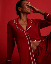 Long Sleeve Notch Collar w/ Piped Placket Pajama Top