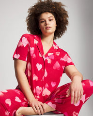 Short Sleeve Notch Collar Pajama Top