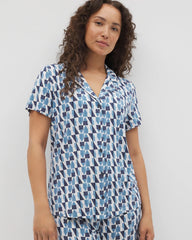 Short Sleeve Notch Collar Pajama Top