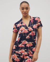 Short Sleeve Notch Collar Pajama Top