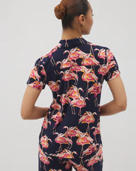 Short Sleeve Notch Collar Pajama Top