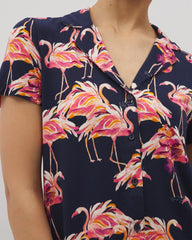 Short Sleeve Notch Collar Pajama Top
