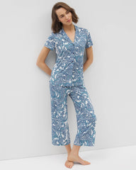 Short Sleeve Notch Collar Pajama Top