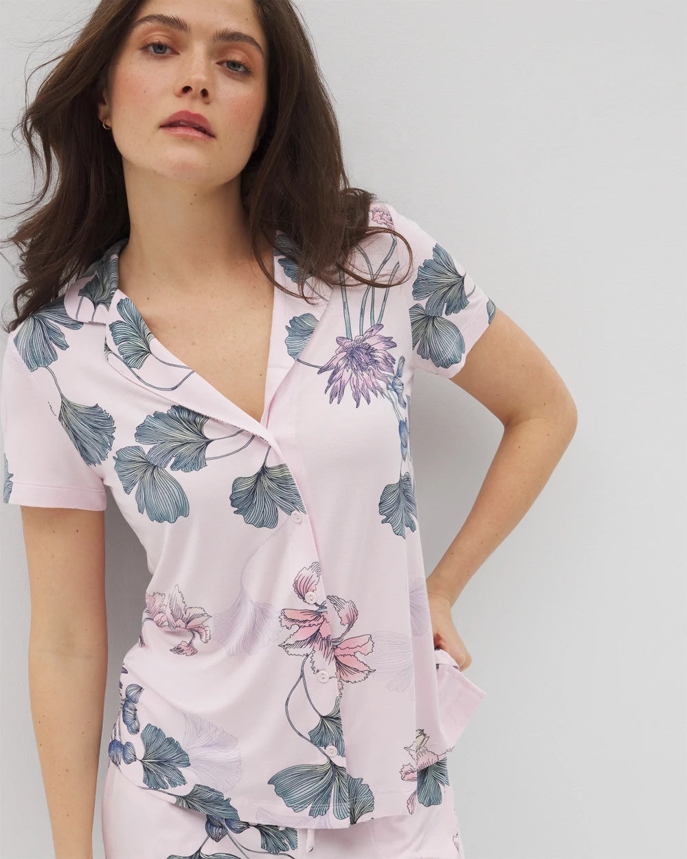 Short Sleeve Notch Collar Pajama Top