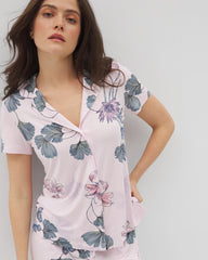 Short Sleeve Notch Collar Pajama Top