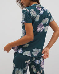 Short Sleeve Notch Collar Pajama Top