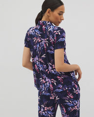 Short Sleeve Notch Collar Pajama Top