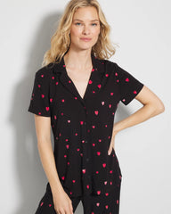 Short Sleeve Notch Collar Pajama Top