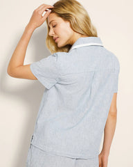Short-Sleeve Notch Collar Pajama Top