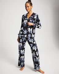 Piped Long-Sleeve Notch Pajama Top