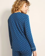 Piped Long-Sleeve Notch Pajama Top