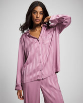 Shadow Stripe Long Sleeve Pajama Notch Collar Top