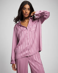 Shadow Stripe Long Sleeve Pajama Notch Collar Top