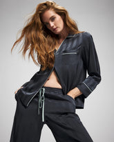 Shadow Stripe Long Sleeve Pajama Notch Collar Top