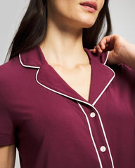 Solid Short Sleeve Notch Collar Pajama Top