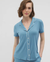Solid Short Sleeve Notch Collar Pajama Top