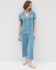Solid Short Sleeve Notch Collar Pajama Top