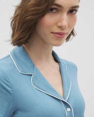 Solid Short Sleeve Notch Collar Pajama Top