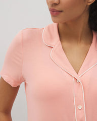 Solid Short Sleeve Notch Collar Pajama Top