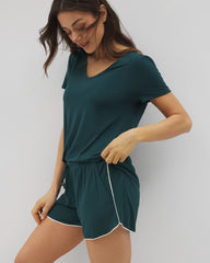 Solid Piped Pajama Shorts