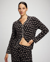 Long-Sleeve Printed Notch Collar Pajama Top