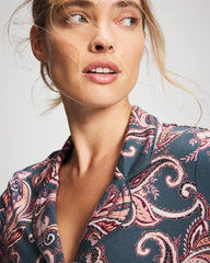 Long-Sleeve Printed Notch Collar Pajama Top