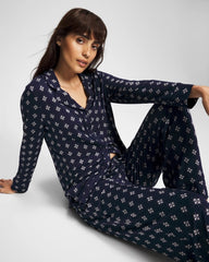 Long-Sleeve Printed Notch Collar Pajama Top