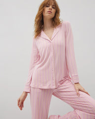 Long-Sleeve Printed Notch Collar Pajama Top
