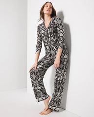 Long-Sleeve Printed Notch Collar Pajama Top
