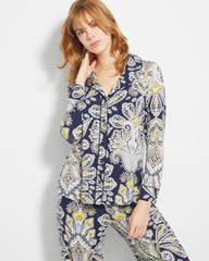 Long-Sleeve Printed Notch Collar Pajama Top