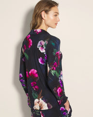 Long-Sleeve Printed Notch Collar Pajama Top