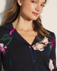 Long-Sleeve Printed Notch Collar Pajama Top